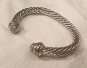 David Yurman 7mm Diamond Dome 7mm Cable Cuff Bracelet .925/18K Gold