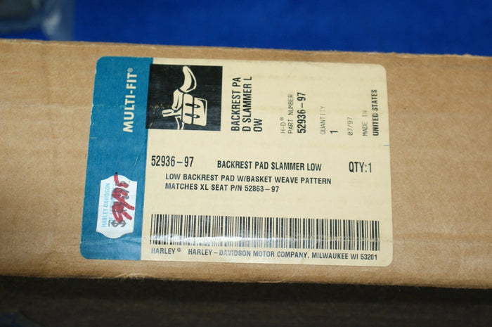 NOS Genuine Harley Davidson Slammer Low Backrest pad 52936-97