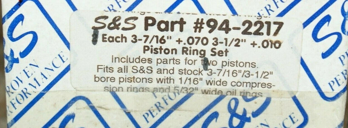 NEW S&S 3.5" +.010" Piston 92-2017 F and rings 94-2217 ONE CYLINDER KIT