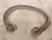David Yurman 7mm Diamond Dome 7mm Cable Cuff Bracelet .925/18K Gold