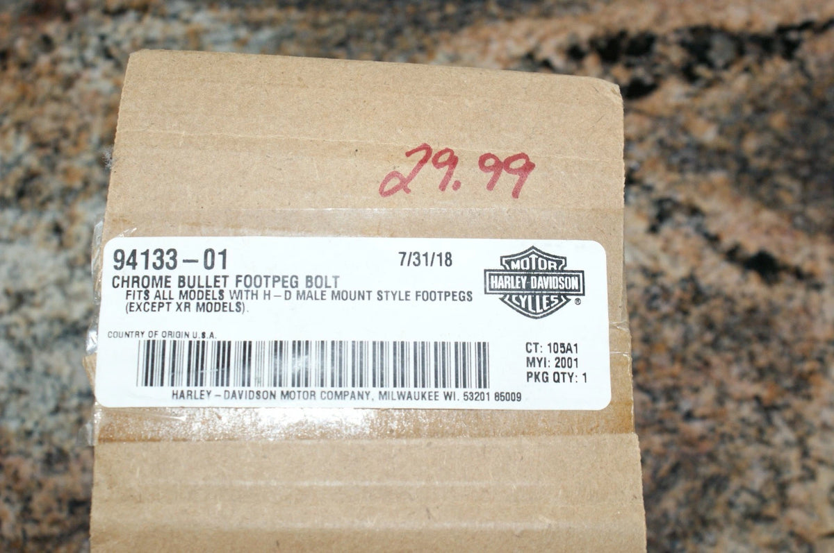 NOS Harley Davidson 94133-01 chrome bullet footpeg bolt - used for display only