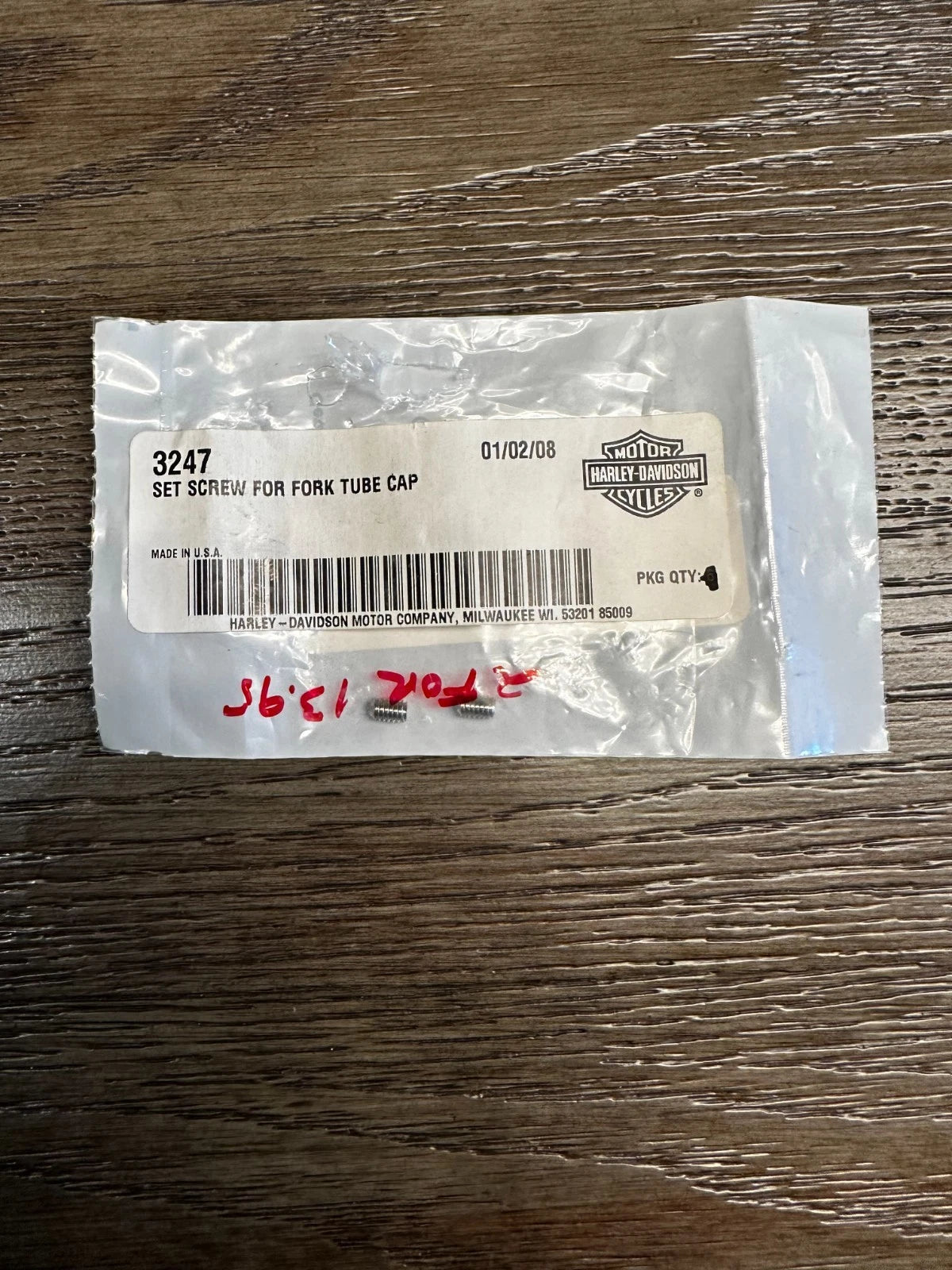 Lot Of 2  NOS Harley Davidson Set Screw For Fork Tube Cap 3247