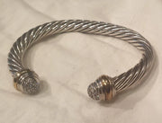 David Yurman 7mm Diamond Dome 7mm Cable Cuff Bracelet .925/18K Gold