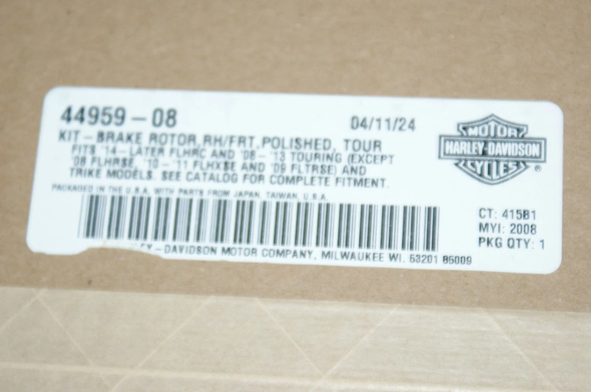 Genuine Harley Davidson Brake rotor polished RIGHT front touring 44959-08