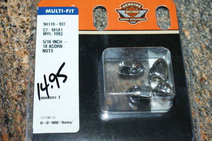 Genuine Harley Davidson 5/16 inch - 18 Chrome Acorn Nuts 94119-93 Package of 4