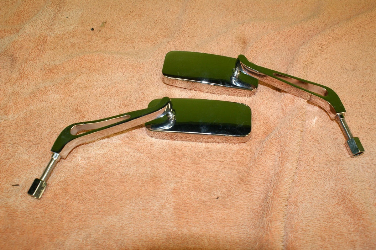 Pair Vintage Classic 4" Rectangular Blade Motorcycle mirrors Chrome Universal