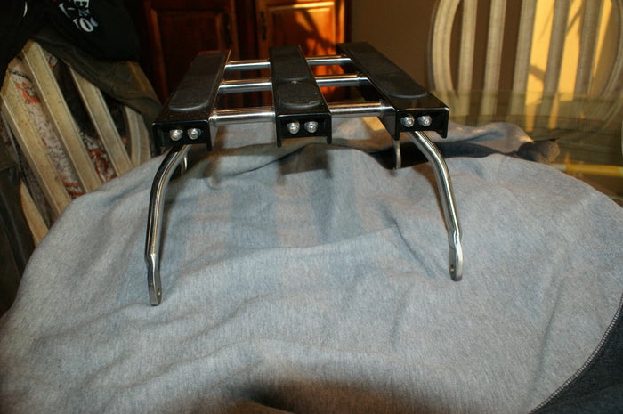 Custom made 3 channel Luggage Rack w 6 LED Lights Black titanium Harley Softail