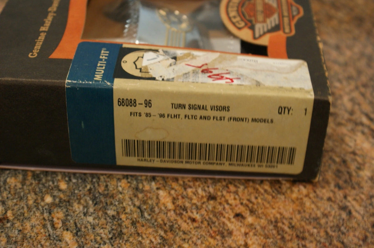 NOS Genuine Harley Davidson 85-96 Turn Signal Visors Fat boy logo 68088-96