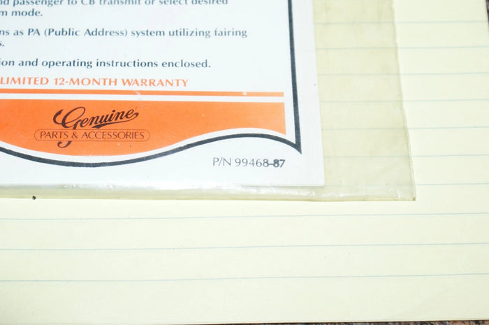 Harley Davidson 1987 CB/Intercom owners manual 99468-87