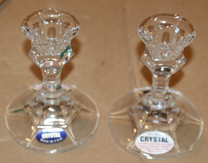 Hi Lite 4" Crystal candle sticks - One pair - New in box