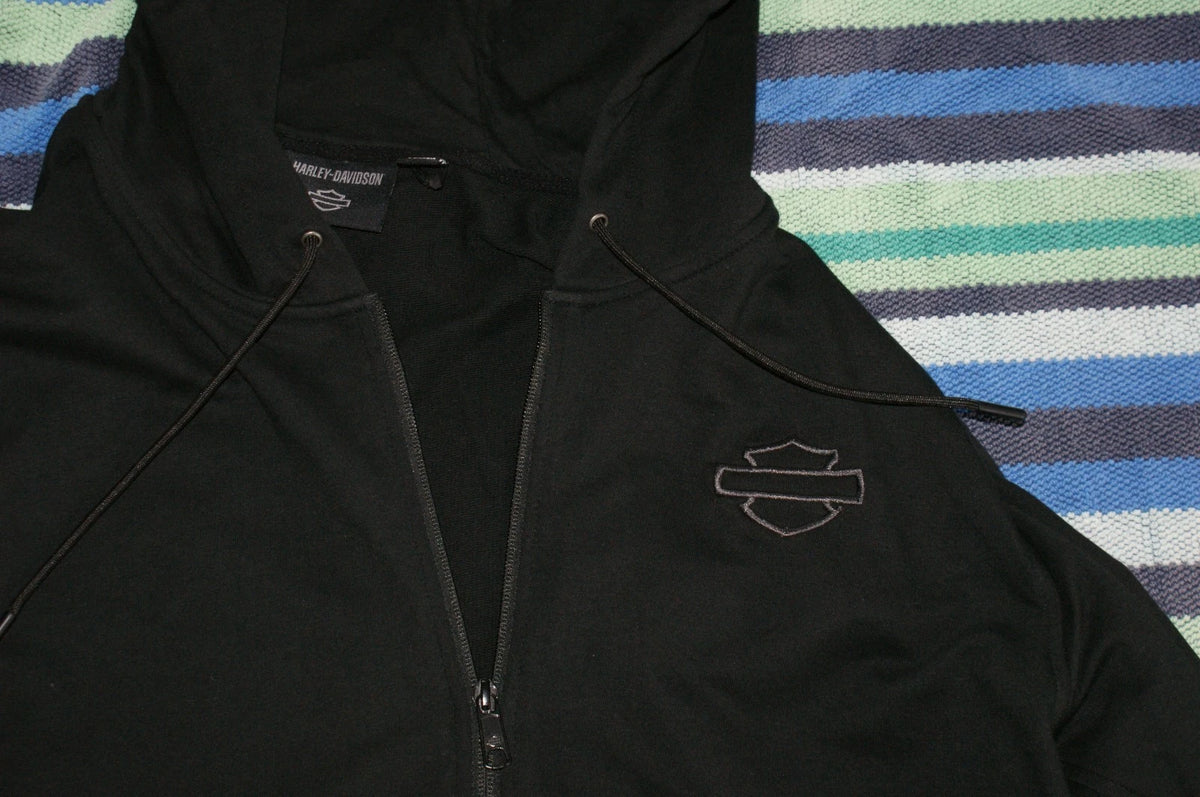 Brand New Harley Davidson Pocketed Mens Black Hoodie w Bar Shield Logo SIZE 2XL